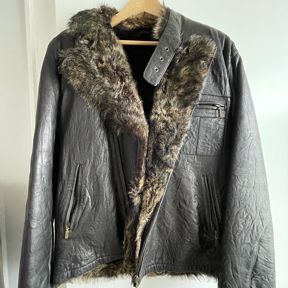 100% real leather Wolf fur shearling winter jacket